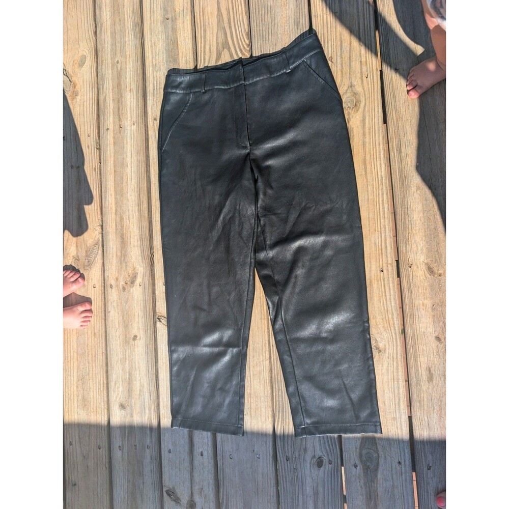 7 For All Mankind Women's Cropped Faux Leather Pants Chino Work Black Medium